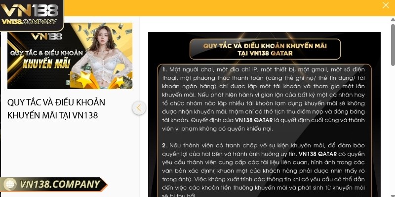 Bạn cần biết về điều khoản khuyến mãi Vn138