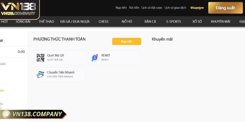 Nạp tiền Vn138 là thao tác đầu tiên để bắt đầu giải trí